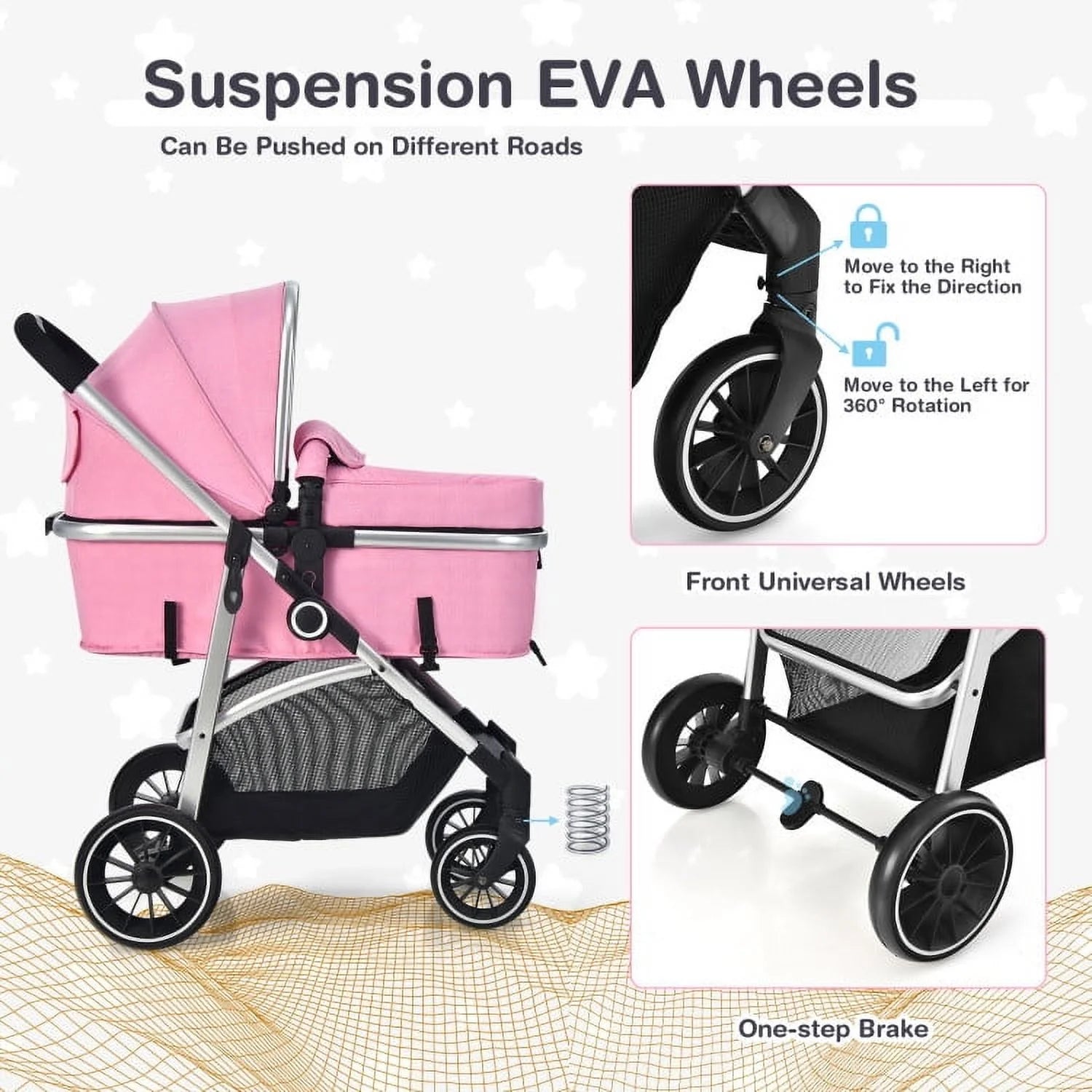 2-In-1 Convertible Baby Stroller with Reversible Seat-Pink, Summer Stroller for Infant & Toddler