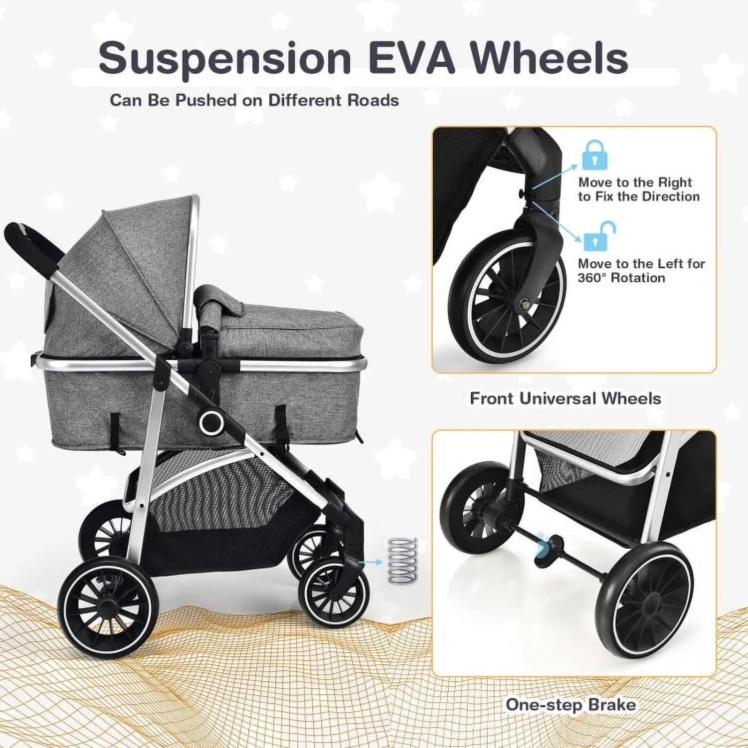 2-In-1 Convertible Baby Stroller with Reversible Seat-Gray, Summer Stroller for Infant & Toddler