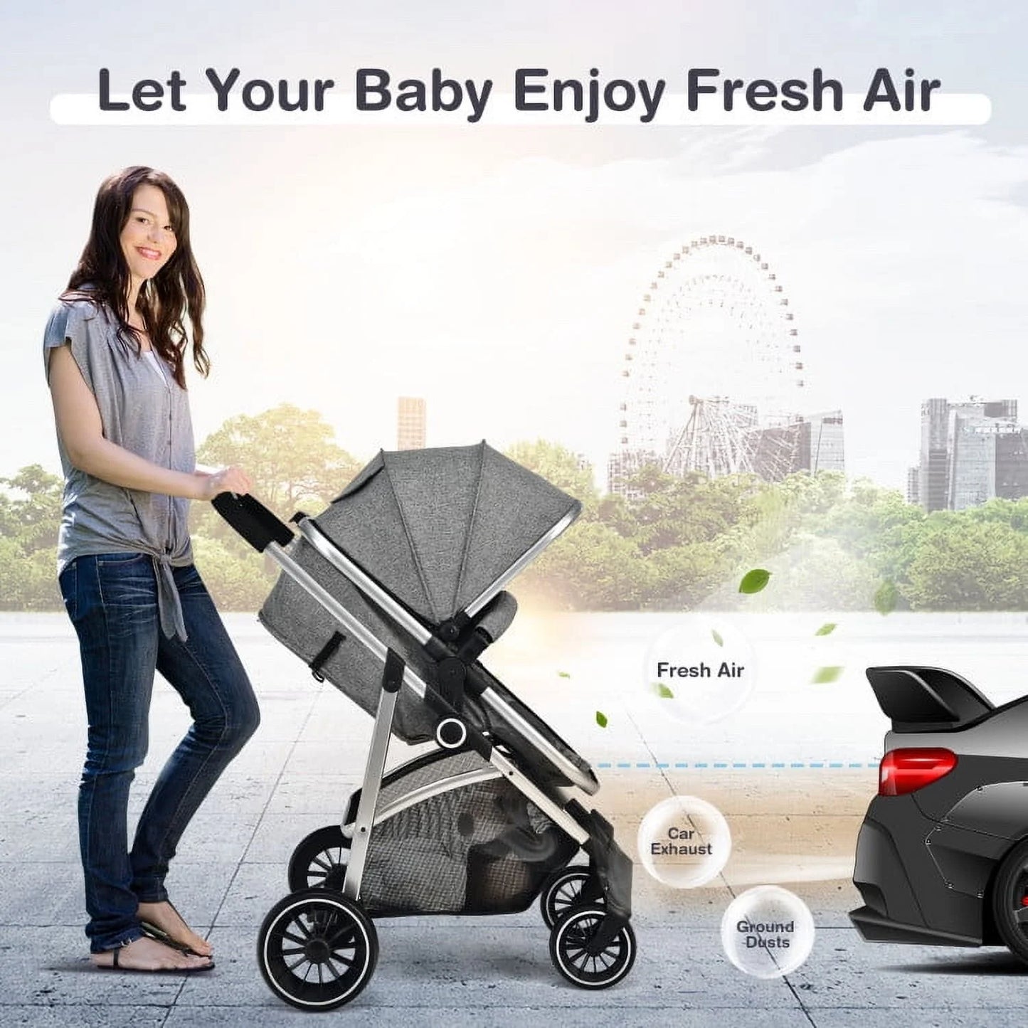 2-In-1 Convertible Baby Stroller with Reversible Seat-Gray, Summer Stroller for Infant & Toddler