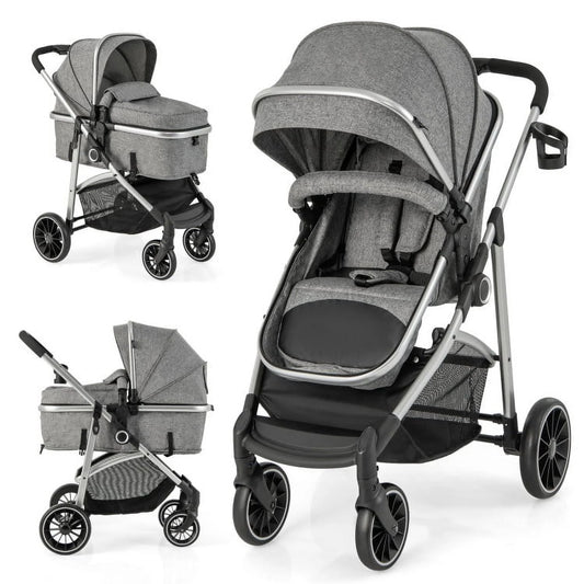 2-In-1 Convertible Baby Stroller with Reversible Seat-Gray, Summer Stroller for Infant & Toddler